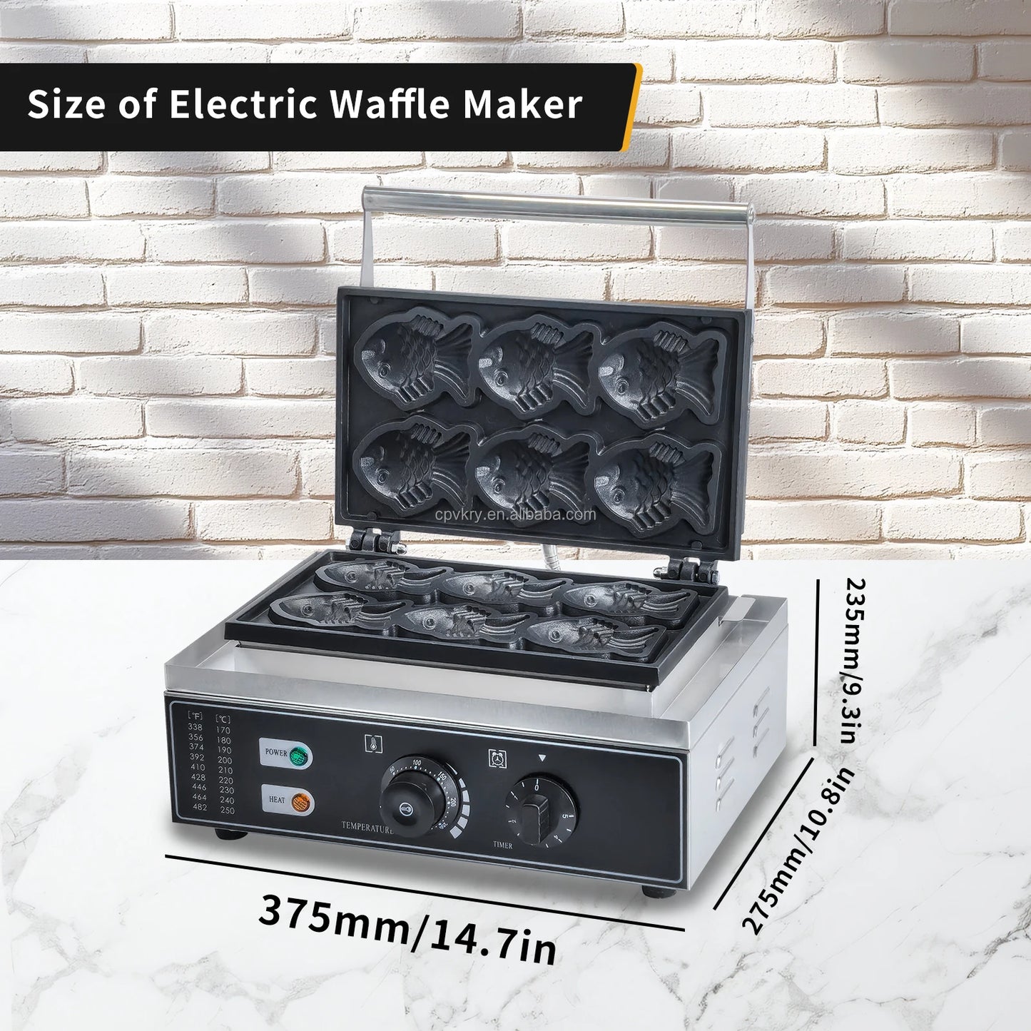 Taiyaki Electric 6 Slices  Fish-Shaped Waffles 1400W Double-Sided Heating Stainless Steel Mini Waffle Machine Snack Machine
