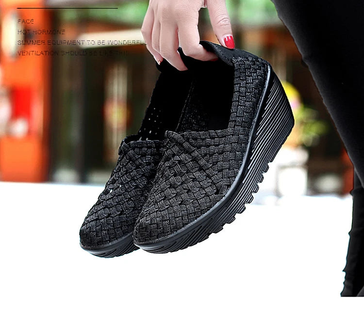 New Women Sneakers Summer Casual Shoes Woven Flat Platform Women's Shoes Breath Loafers Lady Footwear Soft Zapatos Plus Size 42