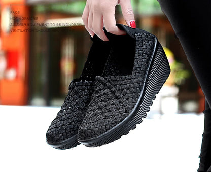 New Women Sneakers Summer Casual Shoes Woven Flat Platform Women's Shoes Breath Loafers Lady Footwear Soft Zapatos Plus Size 42