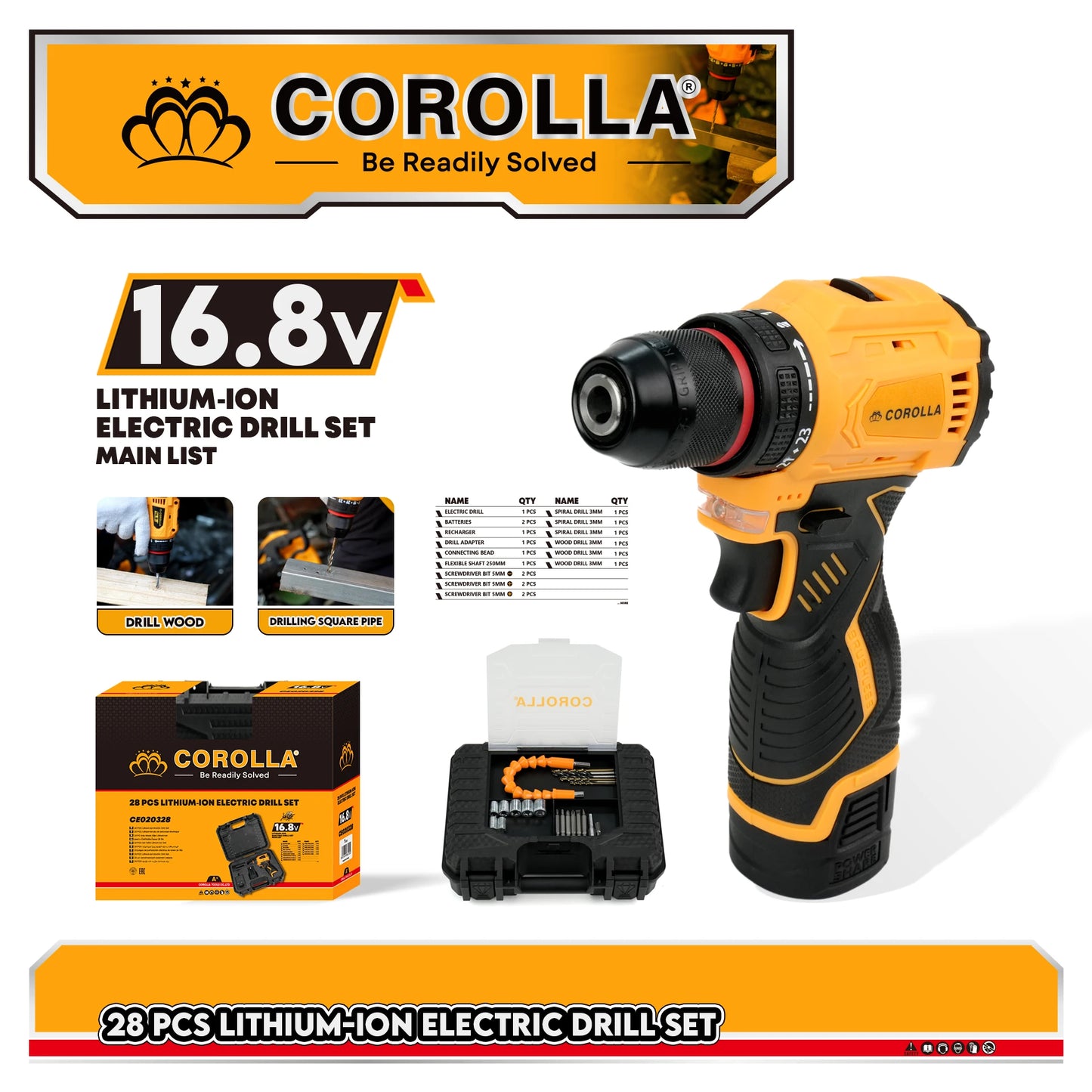 High Torque 16.8/21V Cordless Drill Set Rechargeable Brushless 40N Max Torque 1/2 Chuck 4A Battery OEM 800W Multi-Function