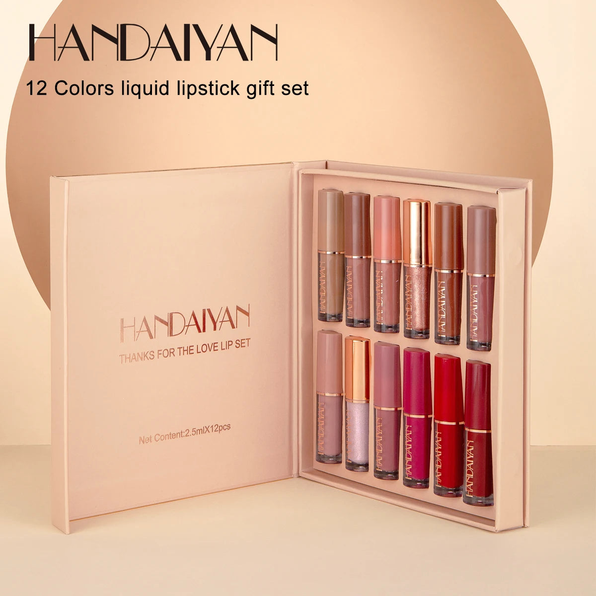 Handaiyan Private Label Liquid Matte Vegan Cruetly-free Velvet 12 Color Book Lipgloss Set