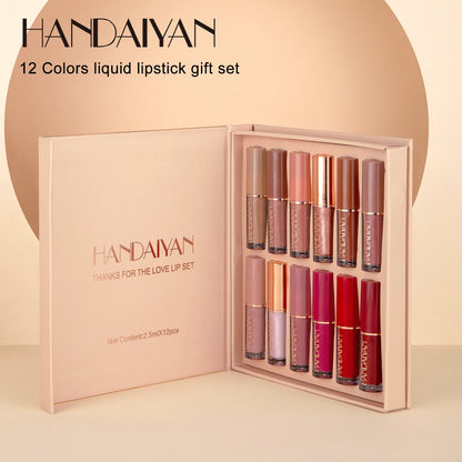 Handaiyan Private Label Liquid Matte Vegan Cruetly-free Velvet 12 Color Book Lipgloss Set