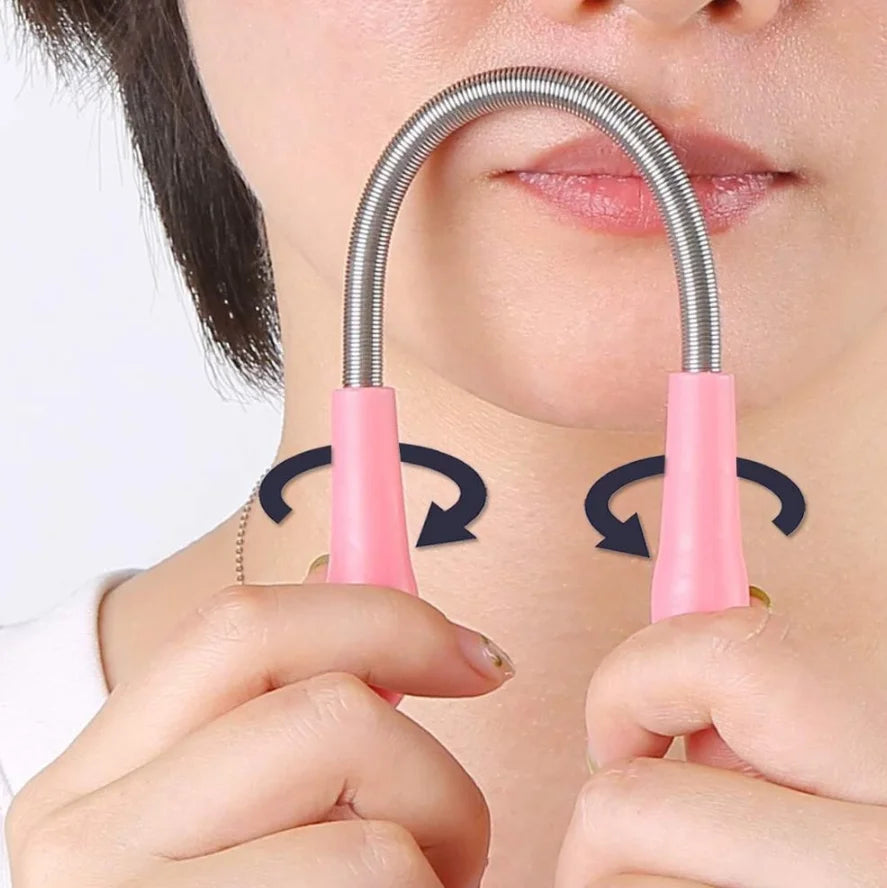 Pain-Free Pink Orange Handheld Beauty Epilator for Women Stainless Steel Spring Threading Tool for Facial Hair Removal for Face