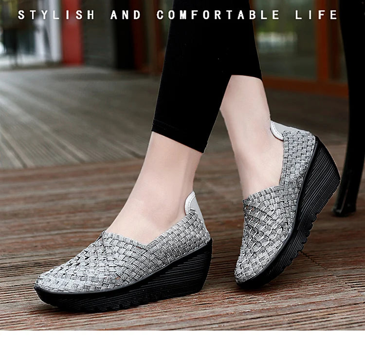 New Women Sneakers Summer Casual Shoes Woven Flat Platform Women's Shoes Breath Loafers Lady Footwear Soft Zapatos Plus Size 42