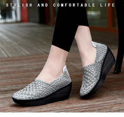 New Women Sneakers Summer Casual Shoes Woven Flat Platform Women's Shoes Breath Loafers Lady Footwear Soft Zapatos Plus Size 42