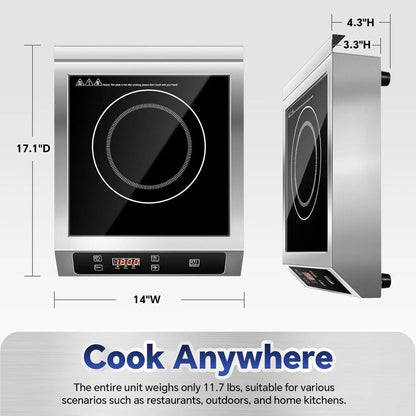 Commercial Induction Cooktop,3500W Induction Burner with Sensor Touch and LCD Screen,ETL-Certified Single Electric Burner