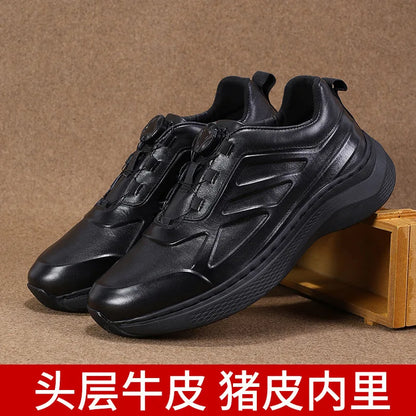 Men's Genuine Leather Sporty Chunky Shoes Round Toe Lace-up Rubber Outsole EVA Midsole Cushioned Autumn Casual Wear