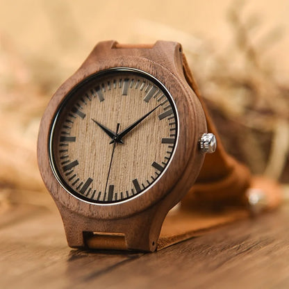 Luxurious Fashion Wooden Owl Watch with Quartz Movement Leather Strap & Pointer Dial-Party Wear for Men