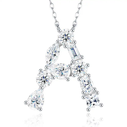 Letter B Moissanite Pendant Chain Pear Cut VVS1 Moissanite Necklace Letter Design Square Moissanite Necklace