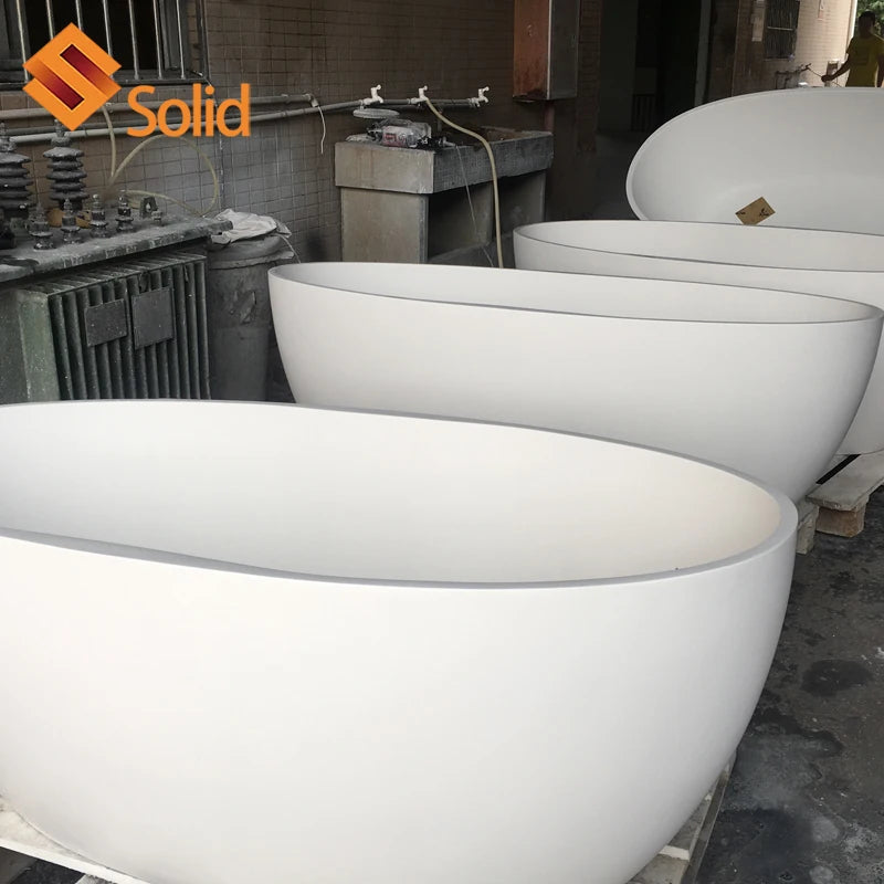 Hot Design White Tub  Artificial Stone Solid Surface Bath Tub Freestanding Soaking Bathroom Bathtub