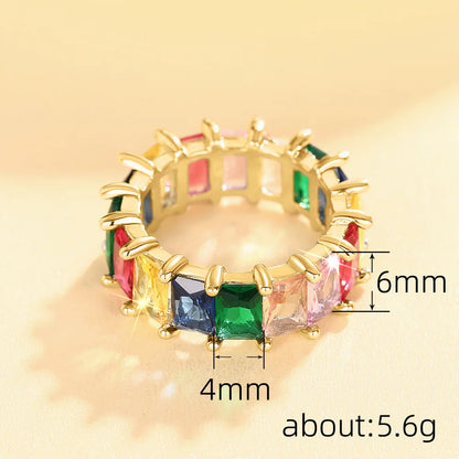 T0444 Geometric Gemstone Ring Cubic Zirconia Emerald Cut Prong Setting Unisex Party Fashion Rings