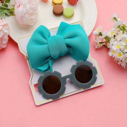 New Children Sunglasses Bow Set Cartoon Baby Toys Children Sunshade Glasses Hairbands Headdress Girl Hair Clips