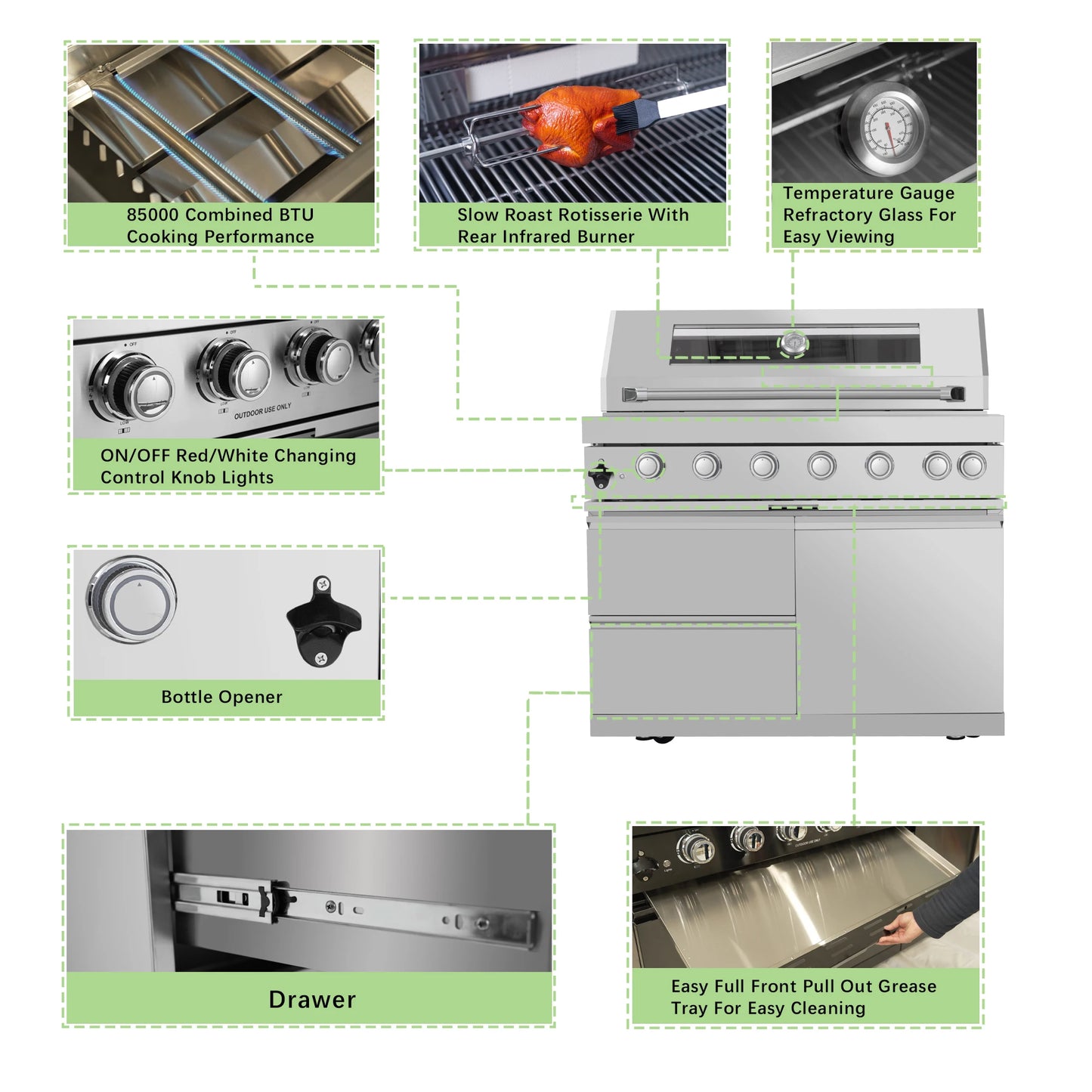 Stock in USA Warehouse 304 Stainless Steel Gas Grill BBQ Modular Outdoor Kitchen Cabinets for Garden