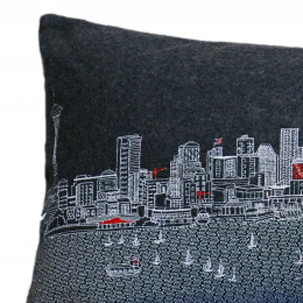 Seattle Nighttime Skyline Lumbar Decorative Pillow 46\" Black Seattle Nighttime Skyline Home & Office Throw Pillow
