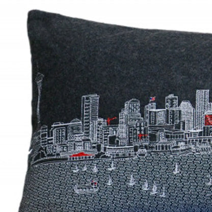 Seattle Nighttime Skyline Lumbar Decorative Pillow 46\" Black Seattle Nighttime Skyline Home & Office Throw Pillow