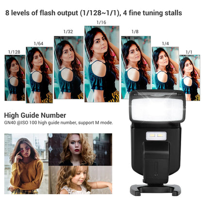 Andoer Universal Flash Speedlite GN40 Adjustable LED Fill Light On-camera Flash for Canon Nikon Olympus Pentax DSLR Cameras