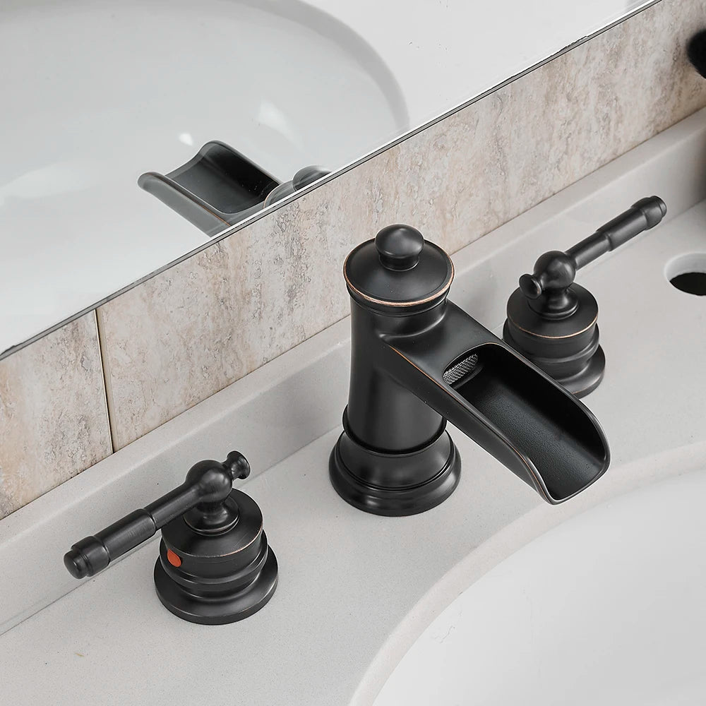 Modern 8 Inch Matte ORB Two Handle Basin Centerset Deck Mounted Lavatory Faucet Ceramic China Factory for Living Room Bathroom