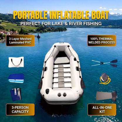 SOLARMARINE 7.5ft 2 Person Inflatable Fishing Boats Kayak Raft Dinghy Slat Wooden Bottom for Adults With Paddles Air Pump