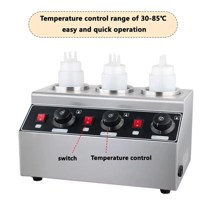 XEOLEO Commercial 3 Bottles Chili Fudge Cheese Warmer Electric Sauce Dispenser Stainless Steel Commercial Sauce Squeeze Warmer