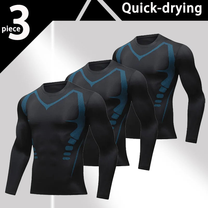 USA Warehouse 3 Pack Compression Shirts for Men Long Sleeve Athletic Base Layer Undershirt Gear T Shirt for Workout