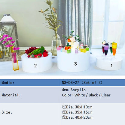 Set 3 Black Acrylic Cylinder Display Stands-Elegant Eco-friendly Portable for Wedding Christmas Graduation Party Decorations