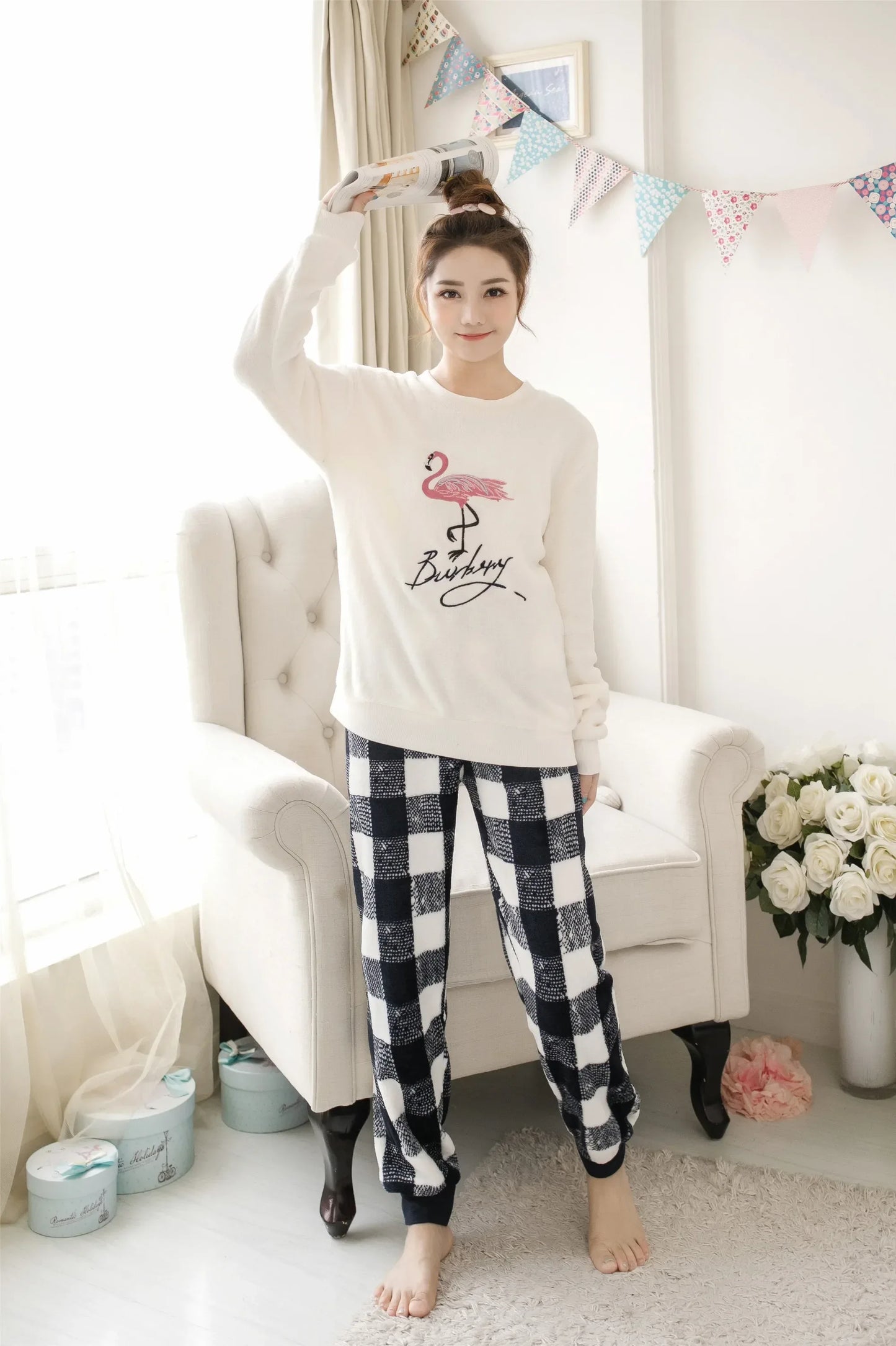 Women Pajamas Autumn Winter Flannel Warm Woman Sleepwear Korean cute Cartoon Pajama Set Fashion Pijama Mujer Home Cloth Pyjamas