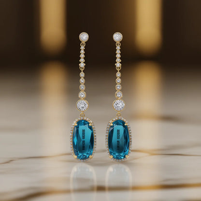 Aurea Nicole White Gold Drop Earrings With Blue Topaz And Diamond Bezel Setting For Women Wedding Luxury Jewelry