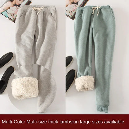 Lambskin Sweatpants Winter Women's Velvet  Autumn and Models Loose Thickening Was Thin Warm Pants