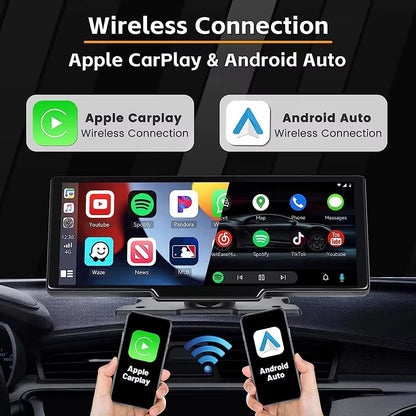 10.26 Inch Touch Carplay Screen 1080p Dash Cam DVR Car Screen Wireless Carplay Android Auto FM Phone Mirror Link Music Player