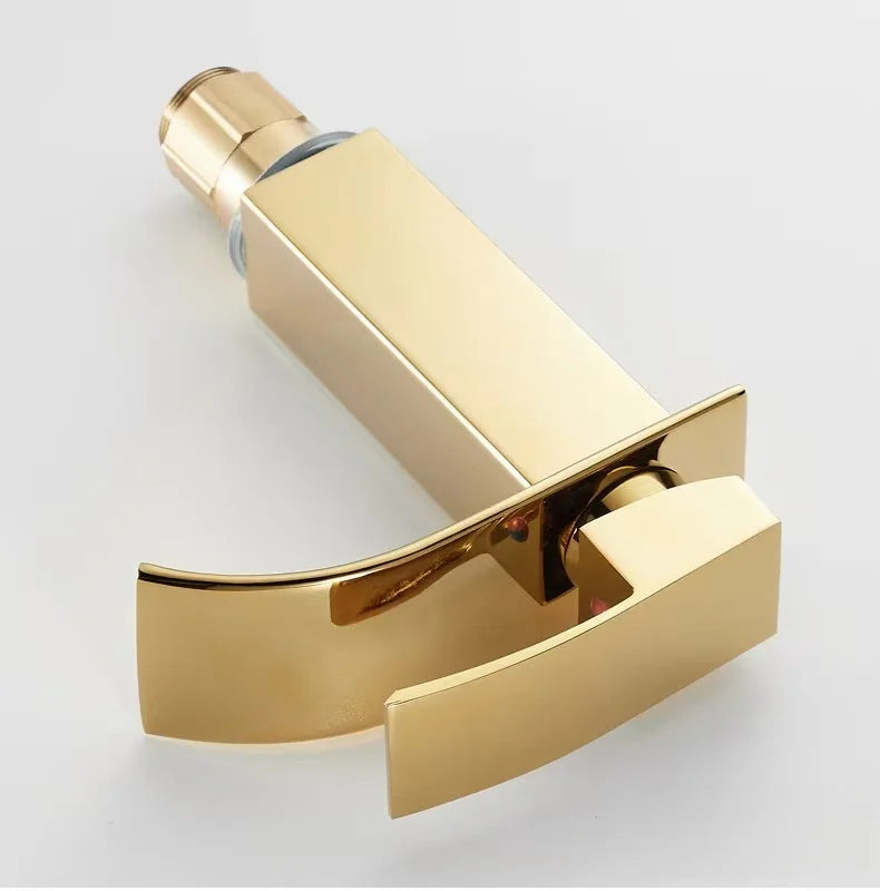Luxury Modern Stainless Steel Deck Mount Waterfall Bathroom Faucet Europe Design Chrome Gold Basin Mixer Faucet