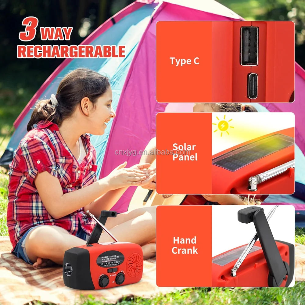 Emergency Hand Crank Radio with LED Flashlight, AM/FM NOAA Portable Weather Radio 2000mAh Power Bank Phone Charger for Camping