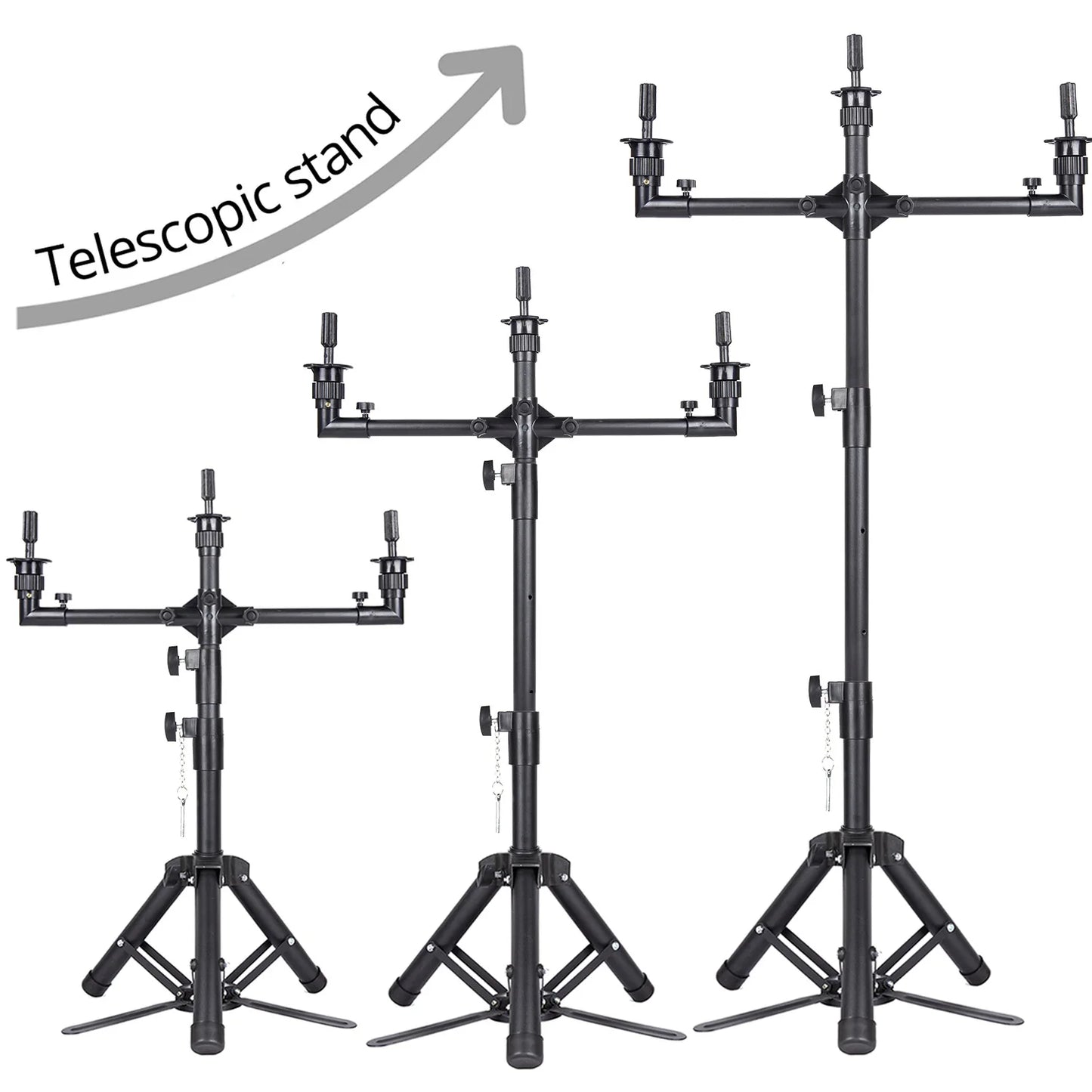 3 Arms Adjustable Wig Stand Tripod 50inch Heavy Duty Mannequin Head Stand for Hairdressing Training with Carrying Bag