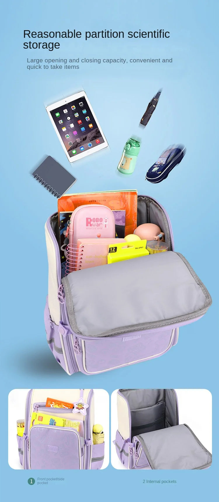 Ultra-Light Female Student Backpack Waterproof Fashion 1-4-6 Grade Contrast Color Ridge Protection Burden Reduction for Primary