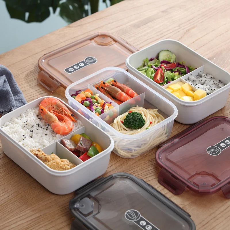 School Office Reusable Microwaveable Meal Prep Food Storage Container BPA-free PP 3 Compartment Simple Plastic Bento Lunch Box
