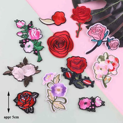 Black Flower Red Rose Embroidered Patch Iron On Patch Clothes Patch For Dress Hat Purse Clothing Woman