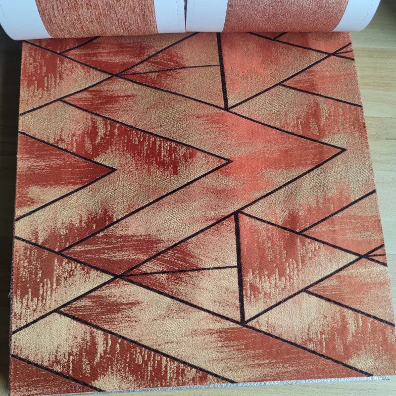 Luxury Home Textile Curtains Red-Orange Indoor Upholstery Fabric and Drapery Fabric With Sliver Gold Thread Pattern