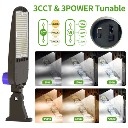150W LED Shoebox Light ETL DLC Qualified 3CCT Adjustable Outdoor Commercial Parking Lot Lighting 120-347V 5-Year Warranty