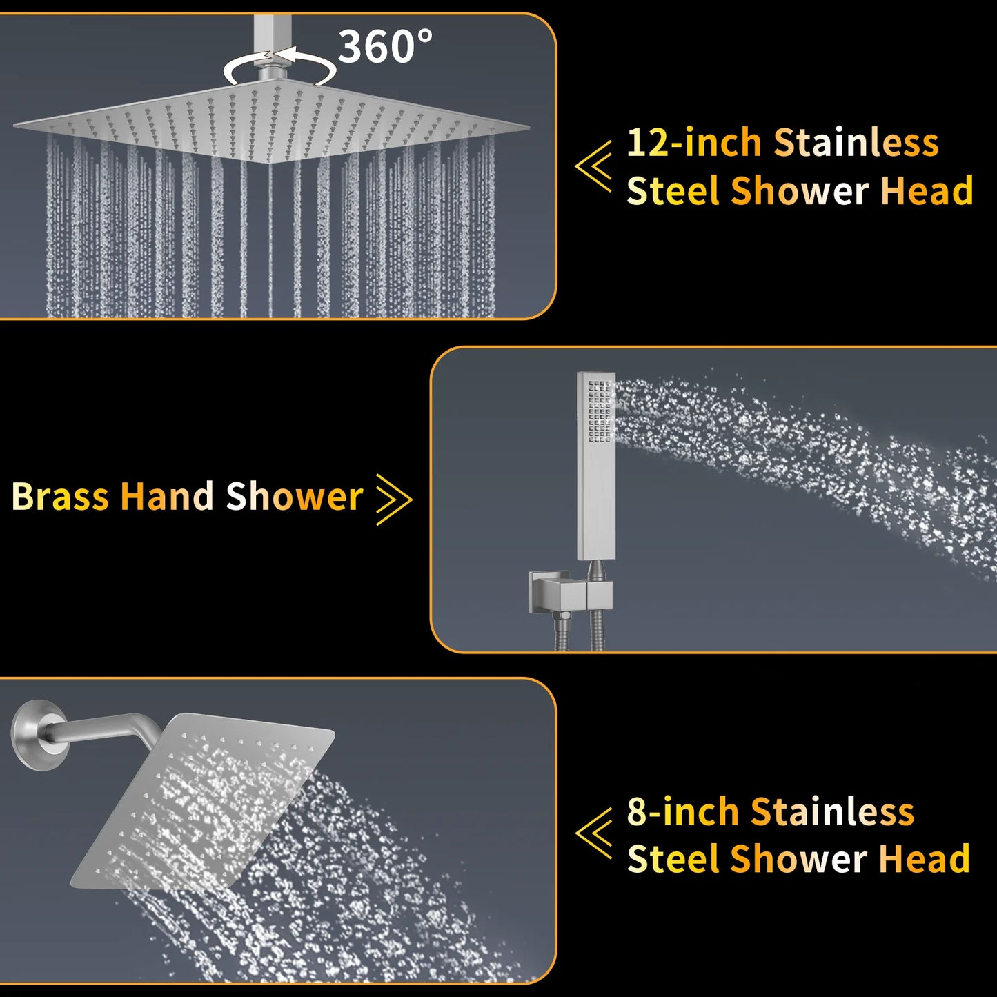 3 Functions Digital Display Thermostatic Shower System Brushed Nickel Brass Shower Set Rainfall Shower Faucet Set with Body Jets