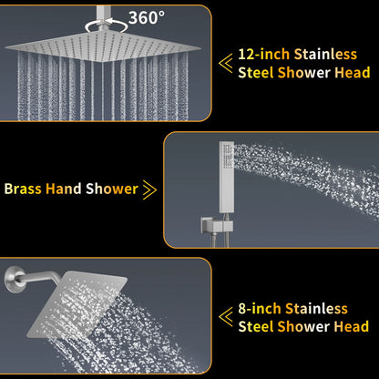 3 Functions Digital Display Thermostatic Shower System Brushed Nickel Brass Shower Set Rainfall Shower Faucet Set with Body Jets