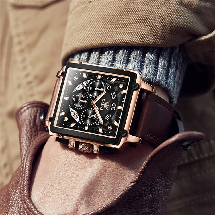 OLEVS Top Brand Male Watches Square Quartz Watch Watch for Men Waterproof Leather Strap Sport Clock Male Relogio Masculino