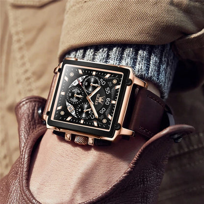 OLEVS Top Brand Male Watches Square Quartz Watch Watch for Men Waterproof Leather Strap Sport Clock Male Relogio Masculino