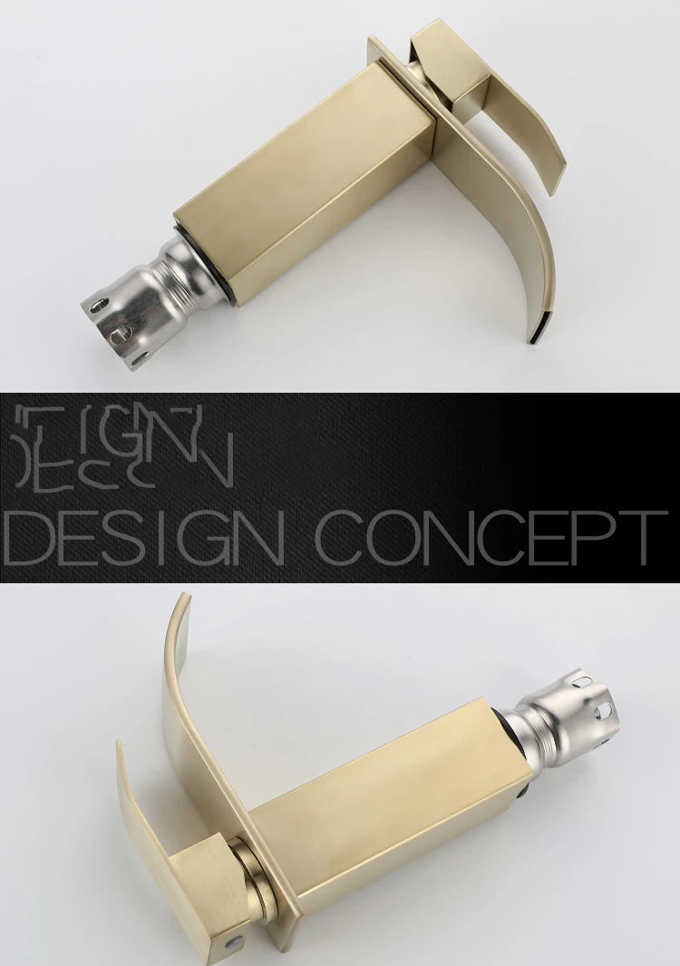 Stainless Steel 304 Brushed Gold Basin Faucet Deck Mount Waterfall Faucet Cold and Hot Bathroom Vanity Vessel Sink Mixer Tap