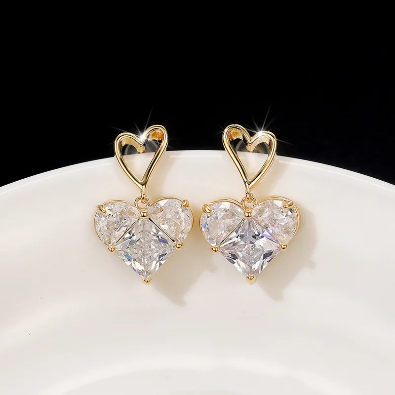 Heart Shape Crystal Drop Earrings Gold Plated Women's Wedding Jewelry Romantic Style E1812