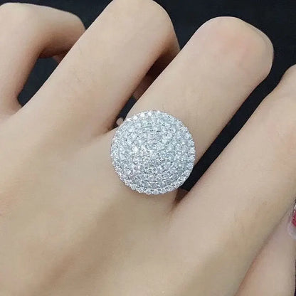 Q029 Cocktail Ring For Women 925 Silver Round Brilliant Cut Crystal Rhinestone Pave Setting Party Jewelry