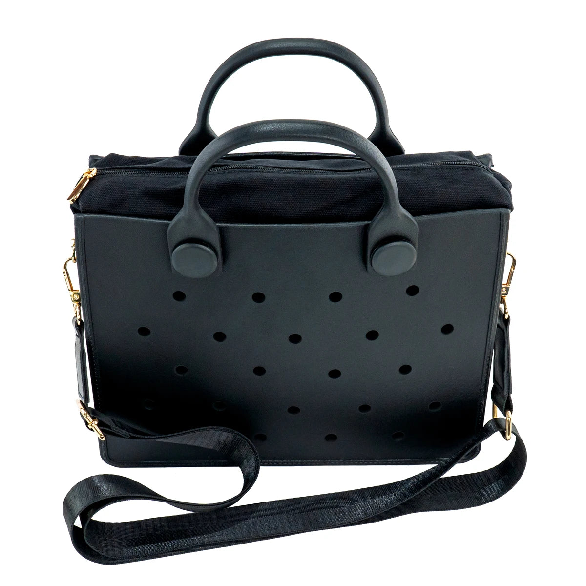 Lightweight Perforated Reusable EVA Handbag Black Women's Tote Bags for Women & Girl with Shoulder Strap for Beach & College