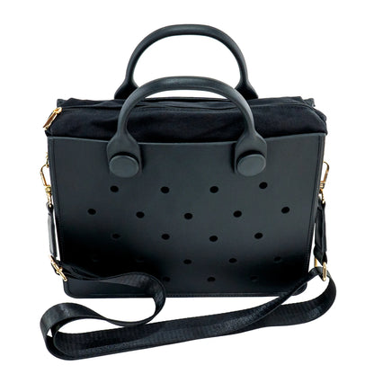 Lightweight Perforated Reusable EVA Handbag Black Women's Tote Bags for Women & Girl with Shoulder Strap for Beach & College