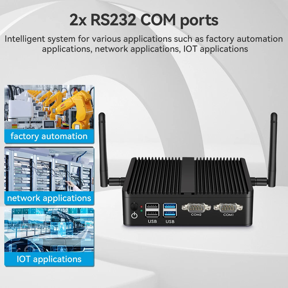 Fanless Mini PC IPC Intel J1900 J2900 I5-5200U 2xEthernet 2x COM DB9 HDMI VGA MPICE Expansion WiFi 4G LTE Support Windows Linux