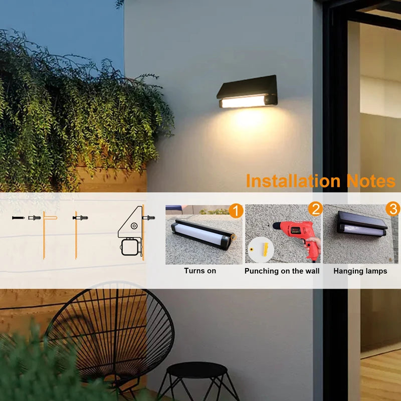 2026 Popular Solar Wall Lights Aluminum Design  Outdoor Hang Lighting Solar Garden  Led Lights With PIR Sensor