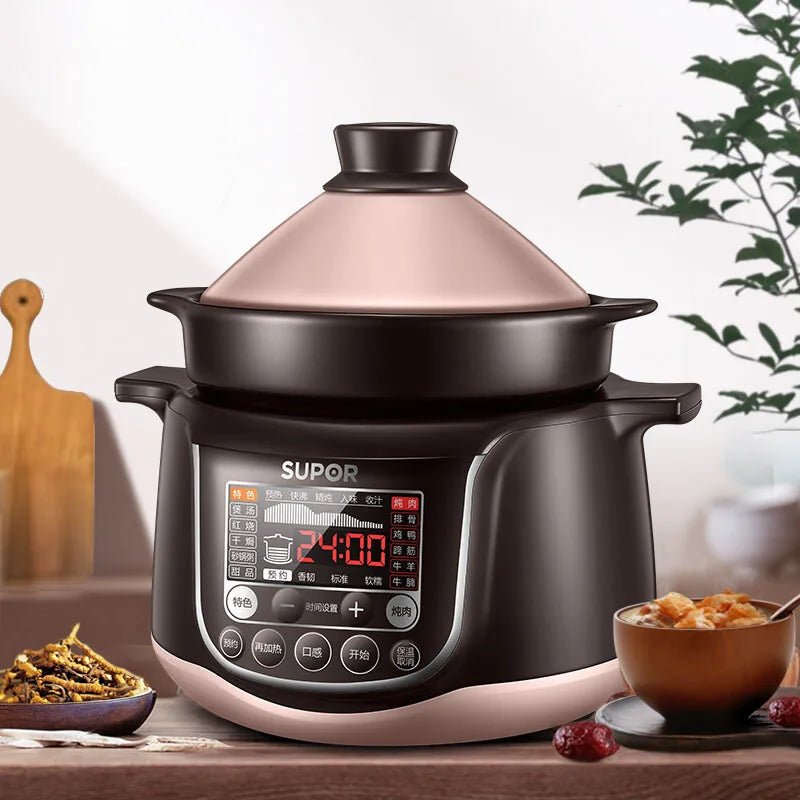 220V 4L Electric Stewing Pot Automatic Ceramic Multi Cooker Intelligent Electric Stewing Cooking Pot