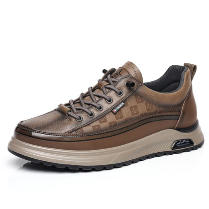 New High Quality Cowhide Shoes Men Classic Business Gentleman Oxford Real Cow Leather Elevator Sneaker Lace-up Brand Shoe Office
